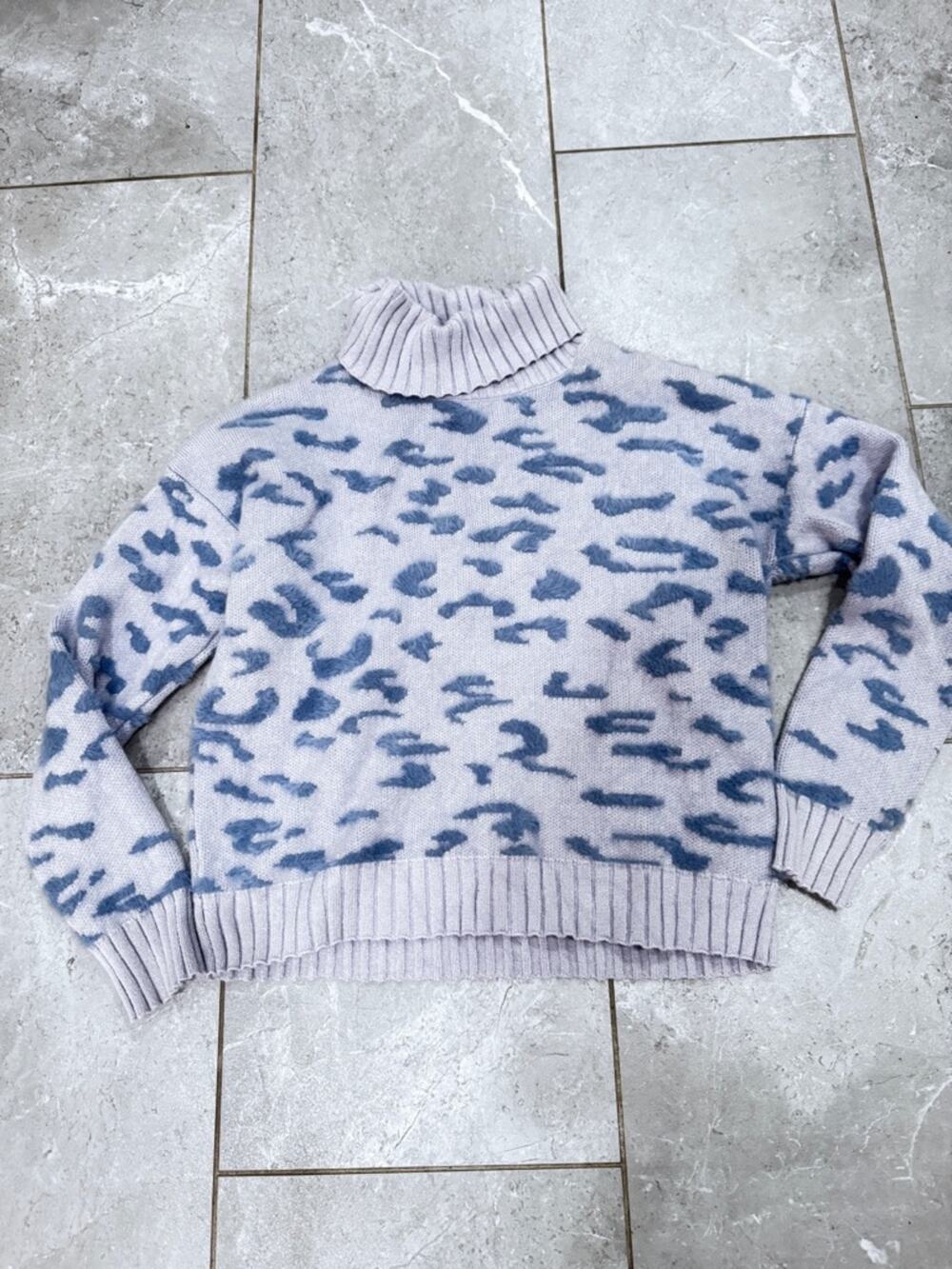 EUC Karlie Lavender and Blue Animal-Print Turtleneck Sweater, size S